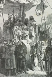 Saladin ser på de kristne forlate Jerusalem i 1187 (gravering)
