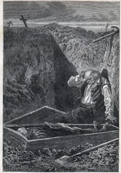 Kirkegårdene tar det de får - Illustrasjon av Alphonse De Neuville (1835-1885) for "Les miserables - Second part: Cosette" av Victor Hugo (1802-1885) 1862