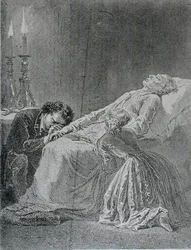 The Death of Jean Valjean, illustrasjon fra Les Miserables av Victor Hugo (1802-85)
