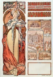 Reklameplakat av Alphonse Mucha (1860-1939) for Østerrike representert på verdensutstillingen i Paris 1900 - Dim 68x98,5 cm Reklameplakat av Alphonse Mucha for "" Austria"" på utstillingen