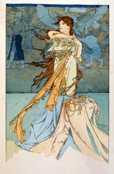 Illustrasjon av Alphonse Mucha fra "Rama" et dikt i tre akter av Paul Verola. ca. 1898. Mucha (1860 – 1939). var en tsjekkisk jugendmaler