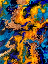 Dynamisk kunst med gyllent flytende maling