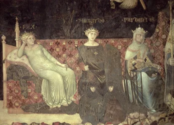 Allegori om god regjering, detalj om fred, styrke og klokskap, 1338-40