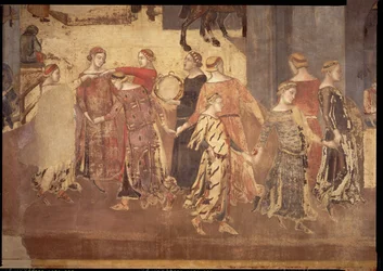 Effekter av god regjering i byen, detaljer om dansere og tamburinspillere, 1338-40