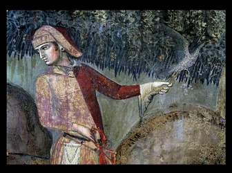 Effekter av god regjering på landsbygda, detalj av en falkonerer, 1388-40