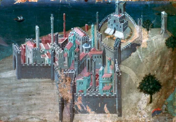 Utsikt over en kystby, c1300-1348