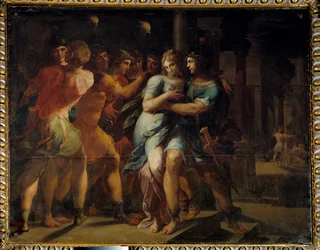 The Abduction of Chariclee av Theagene"" Illustrasjon av "The Abduction of Chariclee av Theagene""" av Heliodore (Heliodoros) av Emese (4. århundre e.Kr.). Maleri av Ambrose Dubois (1542-1614)