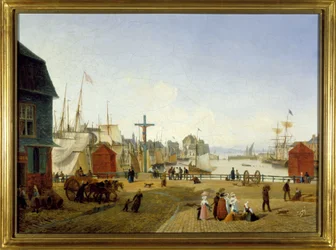 The Port of Honfleur, av Louis Garneray, sd. ca 1820, Olje på lerret, H. 0,330; L. 0,460. CCIP Coll.