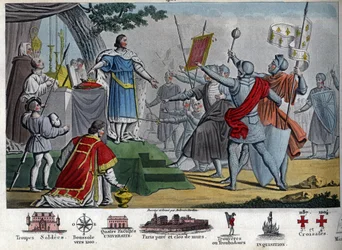 Filip II (1165-1223), kong Capetian, kjent som "Augustus", foreslår å gi sin krone til soldatene sine hvis de er i stand til å beholde den en dag før slaget ved Bouvines, men alle foretrekker å beholde sin konge. Ved å vinne dette slaget ødela Filip II en 
