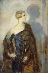 Portrett av Lady Abdy, trekvart lengde, iført en pelsbeklædning,
