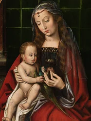 Detalj av Madonna (olje på panel)