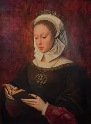 Ung kvinne i bønn, leser en tidebok, ca. 1520–1530 (olje på tre)
