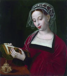 ""Mary Magdalene lesing"" Maleri av Ambrosius Benson (1495-1550) rundt 1525 London National Gallery