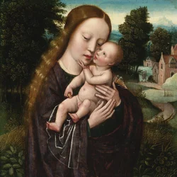 Jomfru og barn - Ambrosius Benson (1495-1550). Olje på tre. Mål: 14,5x14,5 cm. Privat samling