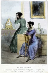 Her er hva som skjedde med meg (samtale om kvinnevolages) - i "" Madeleines"" av Cham, v.1870-1880