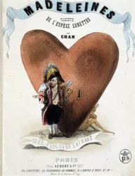 Man betaler kun når man kommer inn (karikatur av Amor (Eros) før et hjerte skjuler en djevel) - i "" Madeleines"" av Cham, v.1870-1880