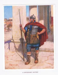En legionær vaktpost, illustrasjon fra The Roman Soldier, 1928