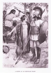 En scene ved en etruskisk fest, illustrasjon fra The Roman Soldier, 1928