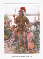 En hjelpemann ved en ferge på Tyne, illustrasjon fra The Roman Soldier, 1928