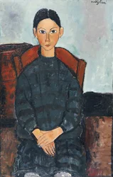En ung jente med en svart arbeidsdrakt, 1918