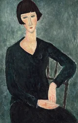 Sittende kvinne i blå kjole, 1918-1919