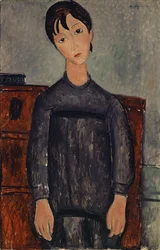 Stående jente i svart forkle, 1918