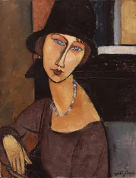 Jeanne Hebuterne iført hatt, 1917