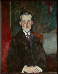 Portrett av Jean Baptiste Alexandre ved krusifiksmaleriet av Amedeo Modigliani (1884-1920)