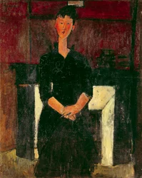 Portrett av en jente foran skorsteinen Maleri av Amedeo Modigliani (1884-1920) Privat samling fra 1900-tallet