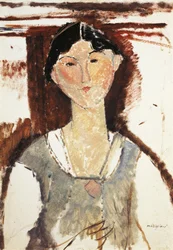 Studie for portrett av Beatrice Hastings av Amedeo Modigliani (1884-1920), olje på papp, 69x49 cm