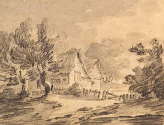 Hytte i et landskap, ca. 1805 (kritt, kull og vask)