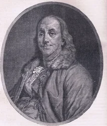 Benjamin Franklin, illustrasjon fra Cassells History of the United States utgitt av Cassell, Petter & Galpin, ca. 1900 (litho)