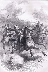 Anklagen for Pulaski, illustrasjon fra Cassells History of the United States utgitt av Cassell, Petter & Galpin, ca. 1900 (litho)