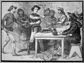 Texas Rangers arresterer en meksikansk fredløs, ca. 1880 (gravering)