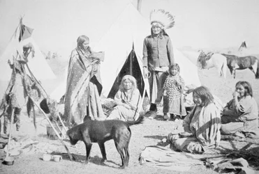 Sioux-reservatet ved Pine Ridge, South Dakota, ca. 1890 (s/hvitt-bilde)