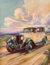 En roadster fra 1920-tallet som kjører fort nedover en grusvei