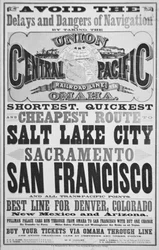 Annonse for Union and Central Pacific Railroad Line, ca. 1870 (litho)
