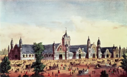 Agricultural Hall, Grand United States Centennial Exhibition, Fairmount Park, Philadelphia, pub. av Currier und Ives, 1876