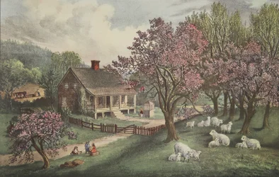 American Homestead - Spring, pub. 1869, Currier & Ives