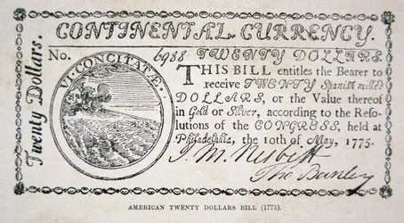 Amerikansk tjuedollarseddel fra 1775 (litho)