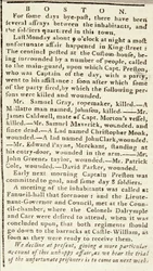 Artikkel fra Boston Chronicle som beskriver hendelsene under Boston-massakren, 5. mars 1770 (avis)
