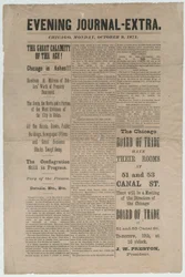 Artikkel fra Chicago Evening Journal-Extra angående Chicago-brannen i 1871, 9. oktober 1871 (avispapir)