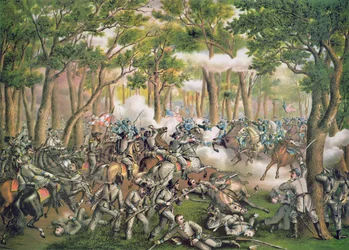 Battle of the Wilderness, mai 1864, gravert av Kurz & Allison