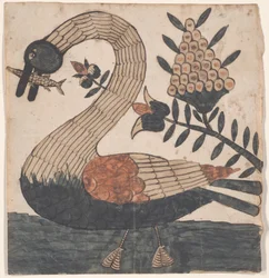 Fugl med fisk, Fraktur-maleri, ca. 1810