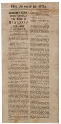 Broadside kunngjorde det første slaget ved Manassas, Whig og Observer Extra, etter 22. juli 1861