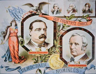 Kampanjeplakat for presidentkandidat Grover Cleveland og kandidat, Thomas A. Hendricks (1819-85)