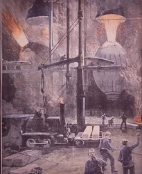 Carnegie stålverk, Bessemer-omformere på full guffe, Pittsburgh, Pennsylvania