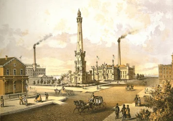 Chicago Water Works, fra Chicago Illustrated, med litterære beskrivelser av James W. Sheahan, utgitt av Jevne & Almini, Chicago, 1866-67