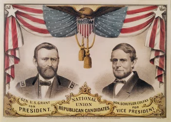 Valgplakat for presidentvalget i USA i 1868 med Ulysses S. Grant og Schuyler Colfax, 1868