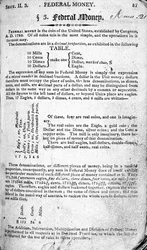 Federal Money, side fra The Scholars Arithmetic 6th Edition, av Daniel Adams, utgitt av N.H.Keene, 1810 (trykk)